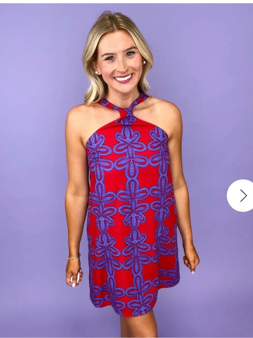 Sugarlips Red Halter Mini Dress with Purple Floral Pattern